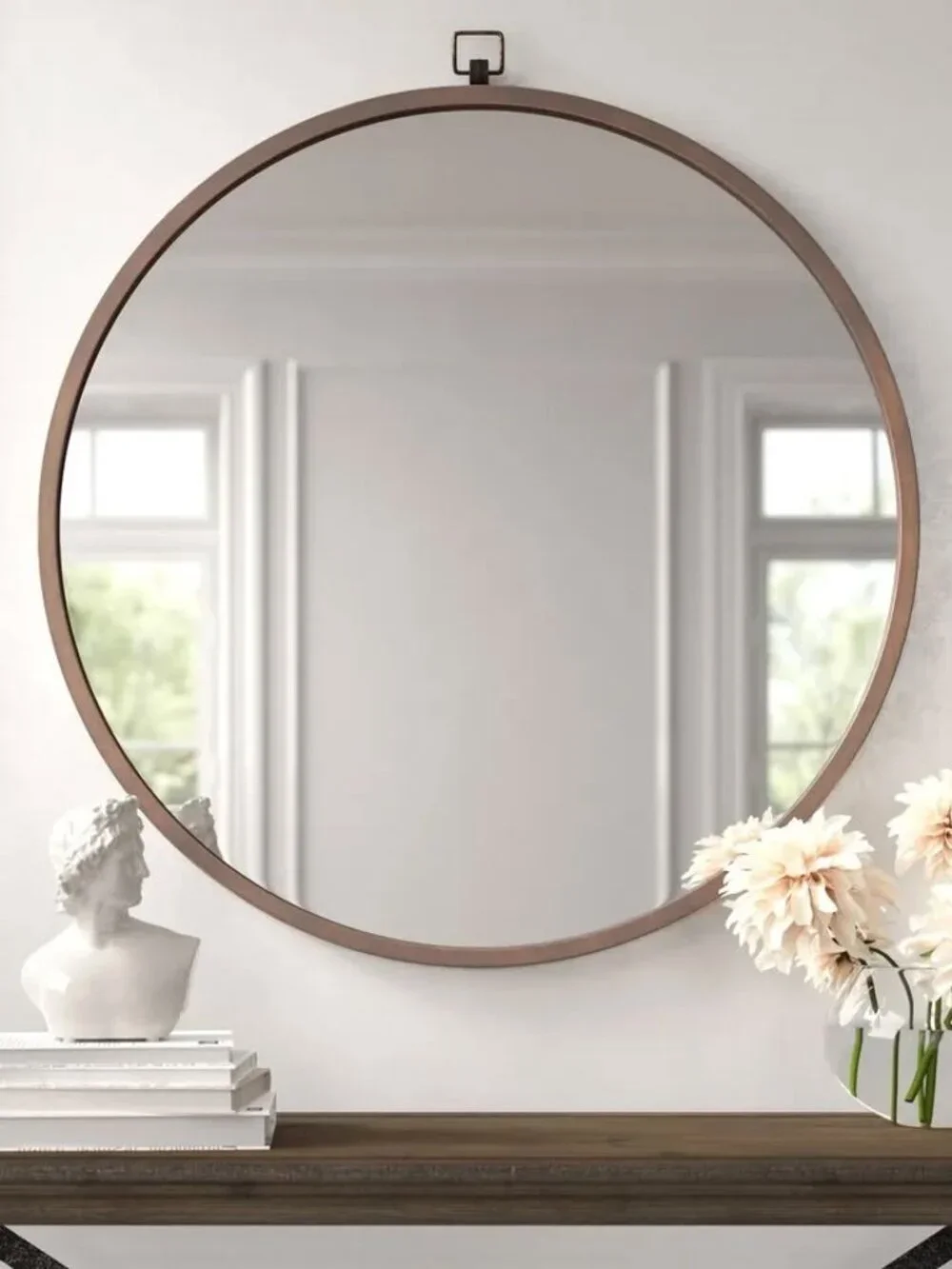 Joss & Main Beveled Circular Cast Iron Accent Mirror in Bronze Color
